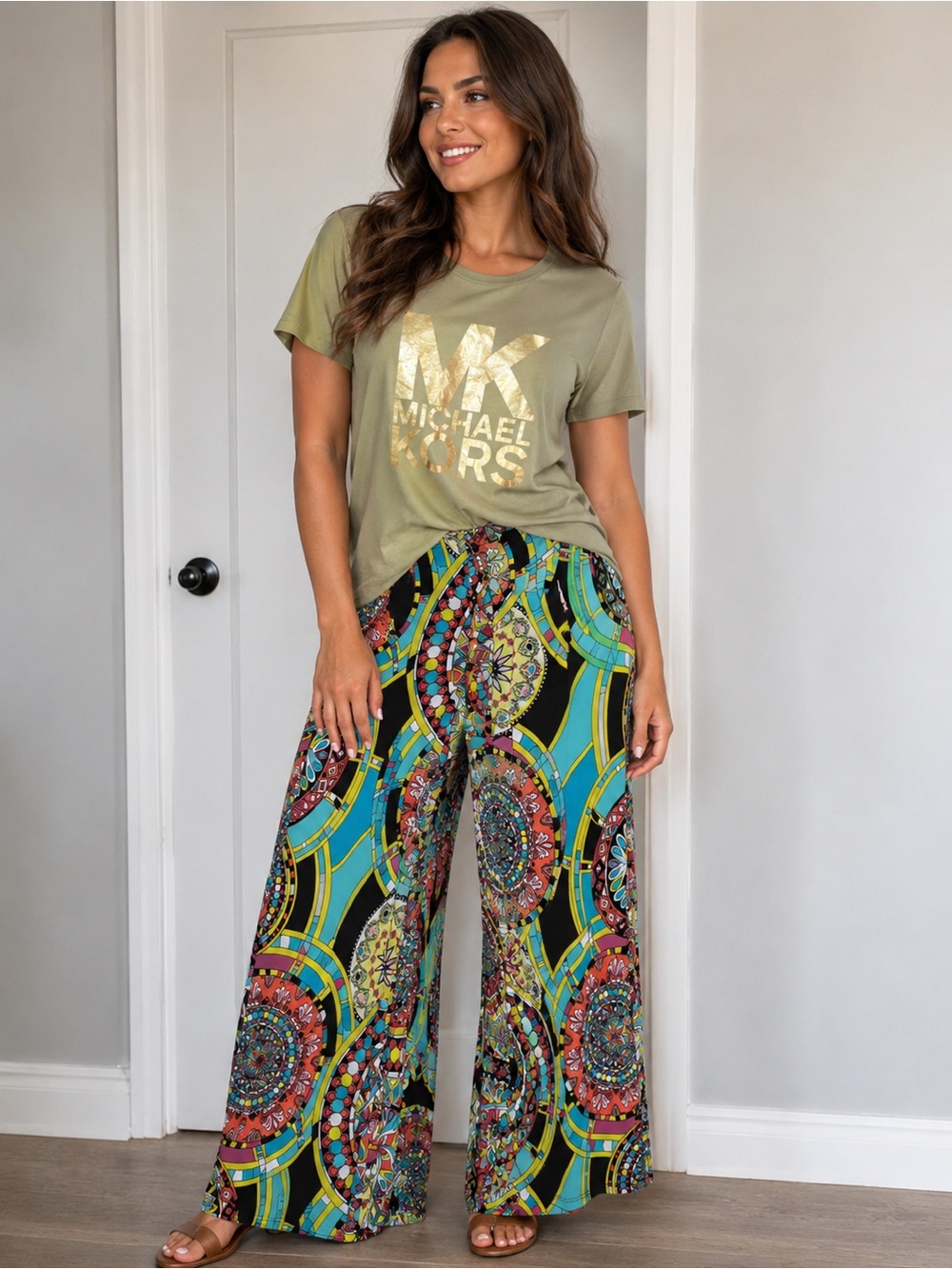Sunny Leigh pants Multicolor Abstract Floral Print bottom - Pink Label